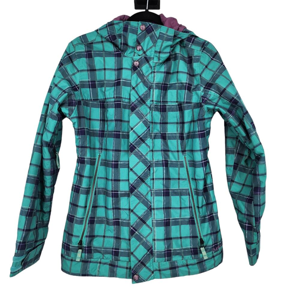 Burton the White Collection Green Plaid Hooded Jacket Ski Snowboard Size Small